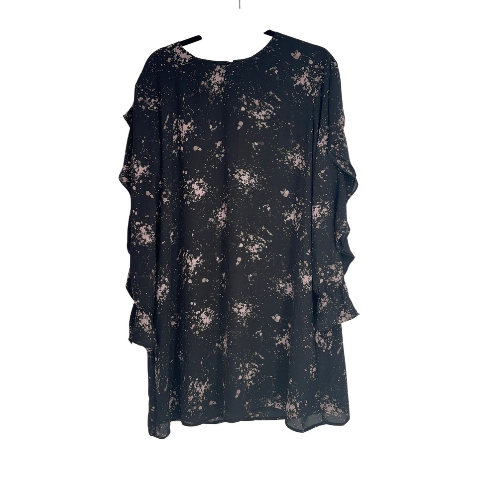 XL Mossimo Black‎ Splatter Print Long Sleeve Dress Ruffle Sleeve
